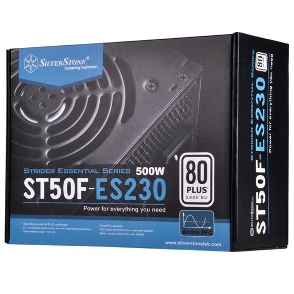 SilverStone SST-ST50F-ES230 v 2.0 - Strider Essential Series, 500W 80 Plus 230V EU ATX PC Power Supply, 120mm (30294)
