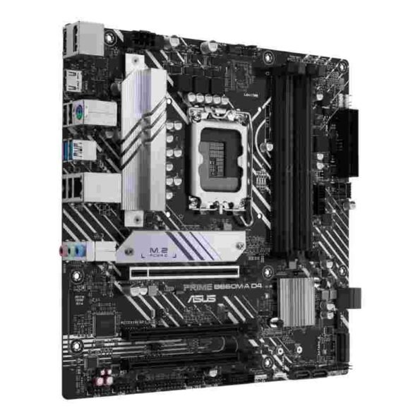 Prime B660M A D4 ASUS PRIME B660M-A D4 mATX motherboard is designed to support latest 12th Gen Intel CPU's with LGA 1700 socket, Pentium Gold and Celeron Processors with B660 Intel Chipset. The board is built with PCIe 4.0 Ready supporting 4 x DIMM, up to 128GB DDR4 5333MHz(OC) of memory and Intel Turbo Boost Technology to push your experience to its peak. Equipped with the next-gen Turbo boost max technology of PCIe 4.0, two M.2 slots(PCIe 4.0), Realtek 1Gb Ethernet, 2 x USB 3.2 Gen 2 Type-A, Four USB 2.0 Type-A, Four SATA 6Gb/s, Two HDMI, DP, D-Sub support. Comes with most comprehensive cooling options ever that are configurable via Fan Xpert 4 or the UEFI BIOS. It employs VRM he atsink, PCH he atsink and hybrid fan headers. We adapted our SMT manufacturing process for the faster Safe Slot, to ensure the highest data speeds. SafeSlot is a reinforced metal sheath added to a PCIe slot to keep a card firmly installed. PRIME B660M-A D4 programmed with Q-LED Core display, that produces light patterns by power LED during the Power-On Self-Test (POST) that can help users troubleshoot potential issues. It is also have a handful features like Over voltage Protection, DRAM Over current Protection, Stainless-Steel Back I/O and LAN Guard. Intel LGA 1700 socket: Ready for 12th Gen Intel processors Ultr afast connectivity : PCIe 4.0, Intel 1 Gb Ethernet ,rear USB 3.2 Gen 2 Type-A and front USB 3.2 Gen 1 Type-A and Type-C ASUS Op tiMem II: Careful routing of traces and vias, plus ground layer optimizations to preserve signal integrity for improved memory overclocking Comprehensive cooling: VRM he atsink, M.2 he atsink, PCH he atsink, hybrid fan headers and Fan Xpert Cooler by Design Prime B660 series feature comprehensive cooling controls that are configurable via Fan Xpert 2+ software or via the UEFI BIOS. Multiple Temperature Sources Each header can dynamically reference three thermal sensors. Fan Xpert 2+ allows you to map the temperature of supported ASUS graphics cards to optimize cooling for GPU- and CPU-intensive tasks. ProCool Connector Proprietary connector augments the motherboard's link to the PSU with 8 pin connector that passes 12 volts of power directly to the processors. Each jack features solid pins that can handle more current than hollow pin connector Technical Details Brand ASUS Manufacturer Asus, ASUS GLOBAL PTE LTD, SINGAPORE Series PRIME B660M-A D4 Item Height 8 Centimeters Item Width 29 Centimeters Product Dimensions 29 x 29 x 8 cm; 1 Kilograms Item model number PRIME B660M-A D4 Processor Type Pentium Processor Socket LGA 1700 Memory Technology DDR4 Computer Memory Type DIMM Maximum Memory Supported 64 GB Memory Clock Speed 5333 MHz Graphics Card Interface PCI Express Connectivity Type Wi-Fi Number of HDMI Ports 2 Number of Ethernet Ports 1 Included Components Cables 2 x SATA 6Gb/s cables Miscellaneous 1 x I/O Shield 1 x M.2 Rubber Package 1 x M.2 SSD screw package Installation Media 1 x Support DVD Documentation 1 x User manual Manufacturer Asus Country of Origin China Item Weight 1 kg