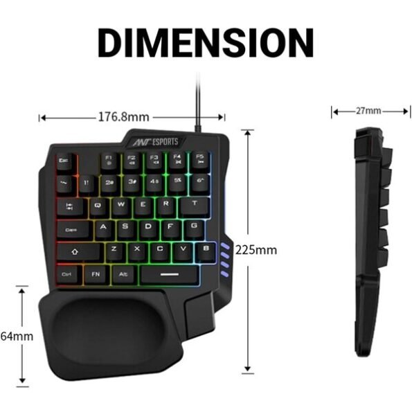 Ant Esports MK1001 One Handed RGB Gaming Keyboard Black