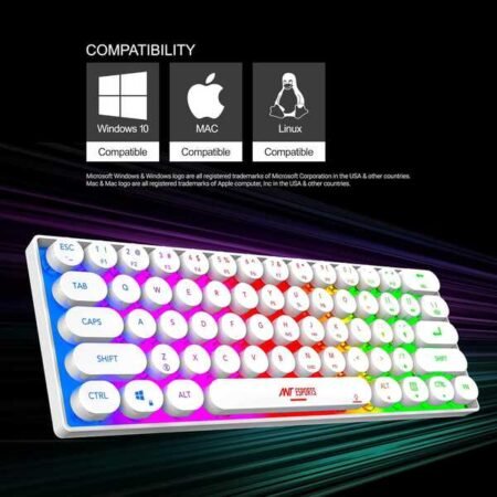 Ant Esports MK1500 BT Retro&Wireless RGB Membrane Gaming Keyboard -White