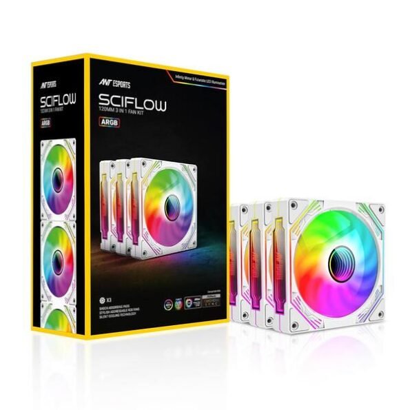 Ant Esports SCIFLOW KIT 120mm 3-in-1 Case Fan Kit ARGB (White)