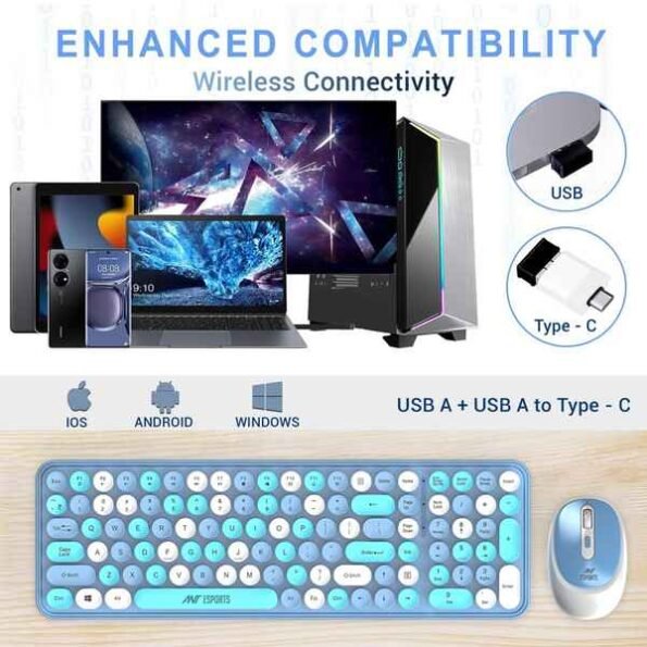 Ant Esports WKM44 Wireless Retro Keyboard and Mouse Combo (Blue)