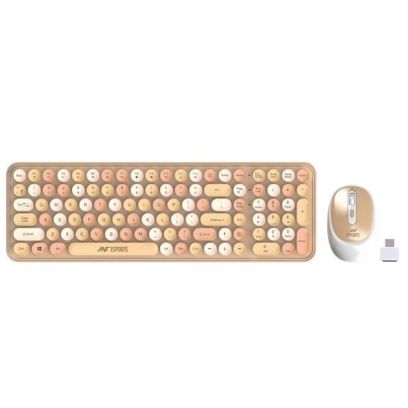 Ant Esports WKM44 Wireless Retro Keyboard and Mouse Combo (Brown)