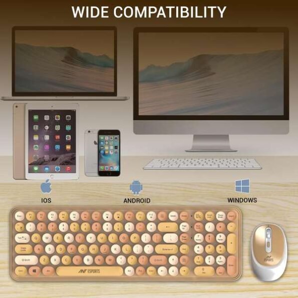 Ant Esports WKM44 Wireless Retro Keyboard and Mouse Combo (Brown)