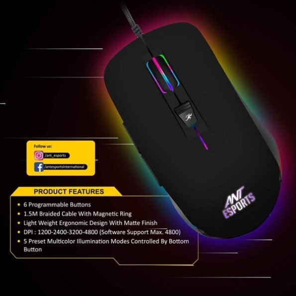 Ant Esports GM100 RGB Wired Optical Gaming Mouse.