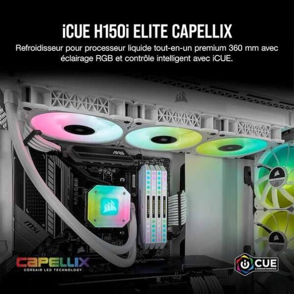 CORSAIR iCUE H150i ELITE White, 360mm Radiator, Liquid CPU Cooler