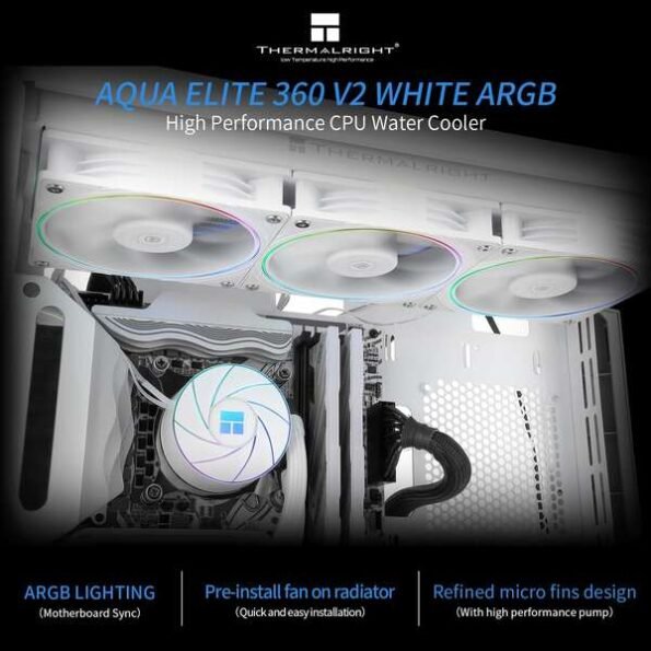 THERMALRIGHT Aqua Elite 360 White ARGB V2 CPU Water Cooler, 360 Aio CPU Cooler, 3*TL-S12W PWM Fan, S-FDB Bearing, ARGB Fine Bezel Effect, for AMD/AM4/AM5, Intel LGA1150/1151/1200/2011/1700/2011