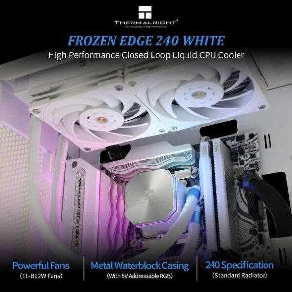 Thermalright Frozen Edge 240 White CPU Water Cooler with PWM Fans, Pump Speed is 3300RPM,S-FDB Bearing, for AMD AM4/AM5,Intel LGA1150/1155/1200/1700/2011(FE240 White)