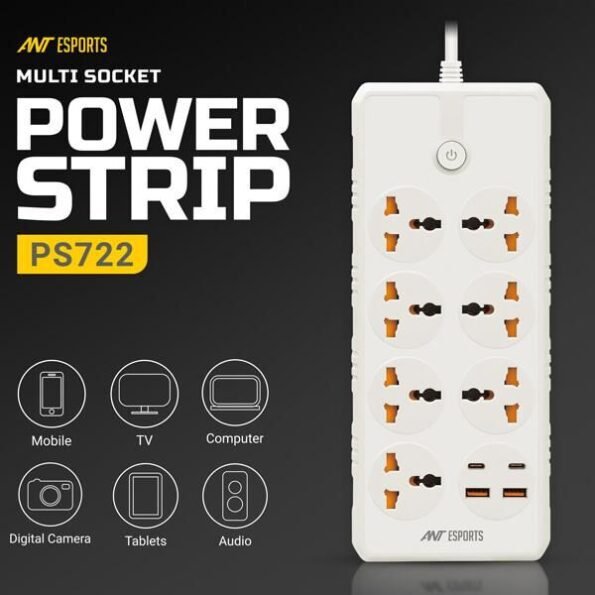 Ant Esports PS722 Power Strip with USB Ports (White)