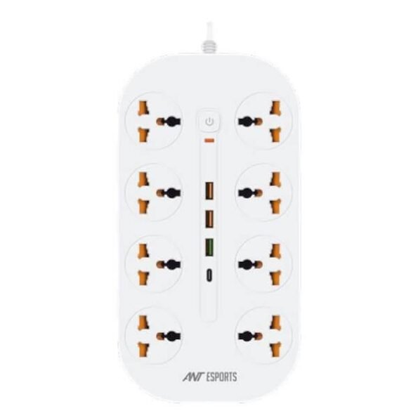 Ant Esports PS831 Power Strip with USB Ports (White)