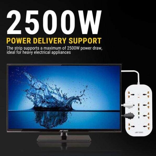 Ant Esports PS831 Power Strip with USB Ports (White)