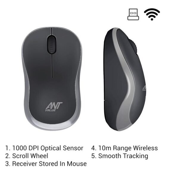 Ant Value FKAPU03/Silent Wireless Optical Mouse(2.4GHz Wireless,Black,silver)"