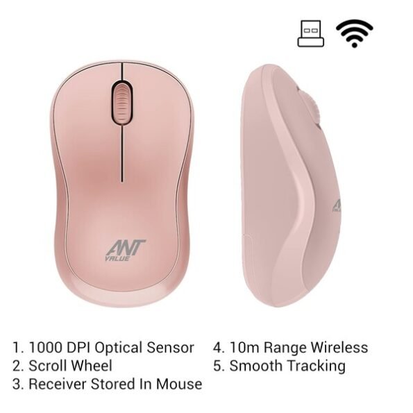 Ant Value FKAPU03/Silent Wireless Optical Mouse(2.4GHz Wireless,Rose,Gold)