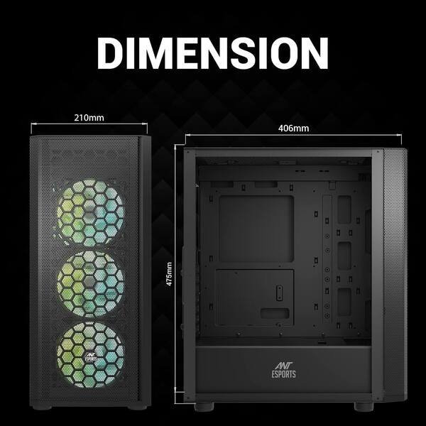 Ant Esports Chassis 250 Air Black (Chassis Without PSU) - Image 6