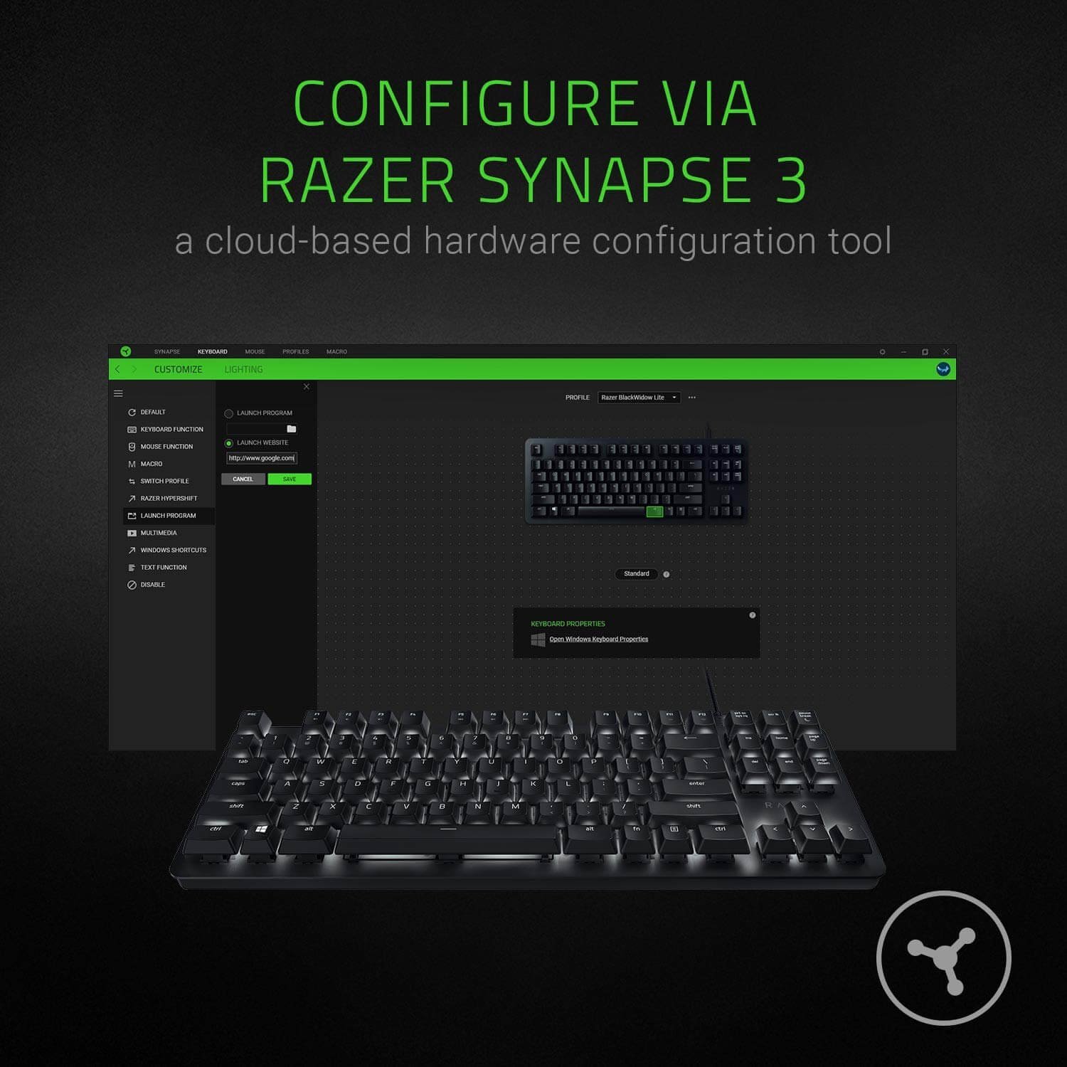 RAZAR BLACK WIDOW LITE SILENT MECHANICAL GAMING KEYBOARD US LAYOUT FRML (Orange Switch) - Image 4
